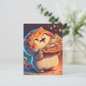 Funny Cat Loves Pizza Briefkaart (Staand voorkant)