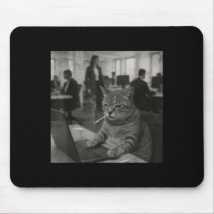 Funny Cat Meme Roken Sigaret op het werk Humor Muismat