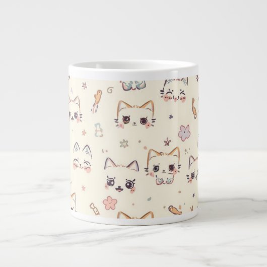 Funny Cat Meow Cartoon Pattern Extra Grote Beker (Voorkant)