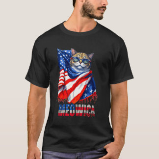 Funny Cat Meowica 4 juli Mannen Vrouwen USA Flag M T-shirt