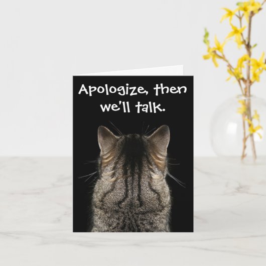 Funny Cat met Back Turned wil excuses Kaart (Gele Bloem)