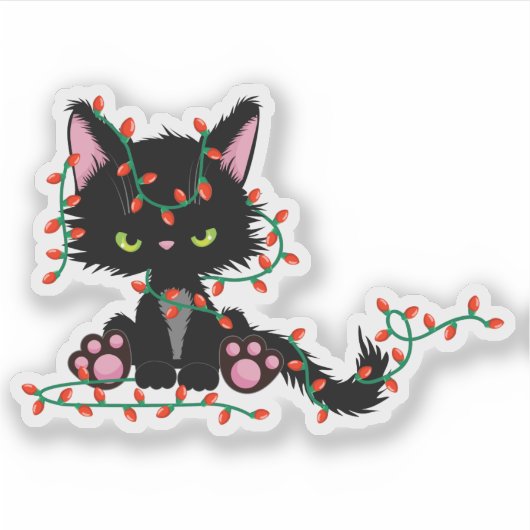 Funny Cat met kerstversiering Sticker (Voorkant)
