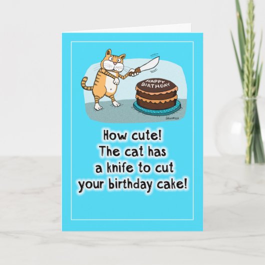 Funny Cat met Knife Birthday Card Kaart (Voorkant)