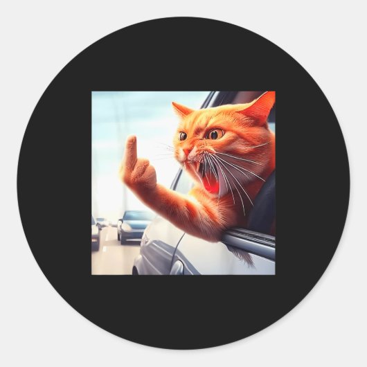 Funny Cat Middle Finger Hilarious Cat In The Car C Ronde Sticker (Voorkant)