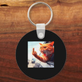 Funny Cat Middle Finger Hilarious Cat In The Car C Sleutelhanger (Voorkant)
