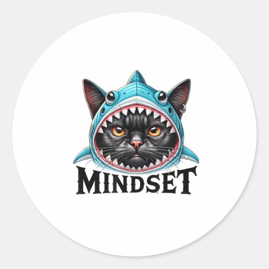 Funny Cat, Mindset Motivational Saying, Shark  Ronde Sticker (Voorkant)