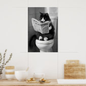 Funny Cat Newspaper Print, Whimsical Bathroom Wall Poster (Keuken)