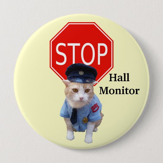 Funny Cat Officer/Hall Monitor Ronde Button 4,0 Cm (Voorkant)