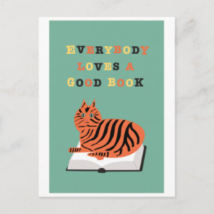 Funny Cat on Book Illustration Briefkaart