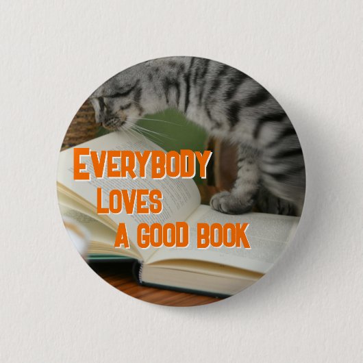 Funny Cat on Book Saying Ronde Button 5,7 Cm (Voorkant)