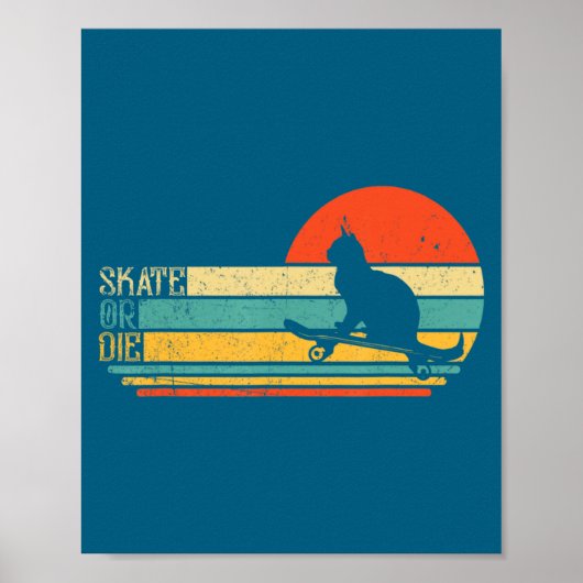 Funny Cat On Skateboard Retro Skateboarder Poster (Voorkant)