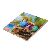 Funny Cat op Beach 675 Tegeltje (Zijkant)