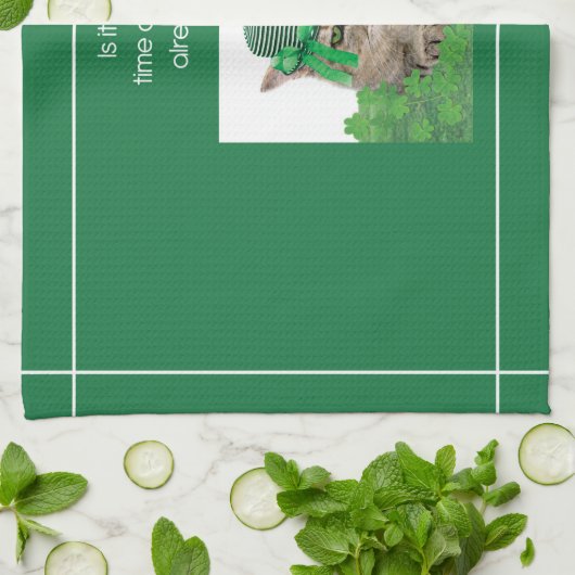 Funny Cat op St. Patrick's Day Theedoek (Gevouwen)