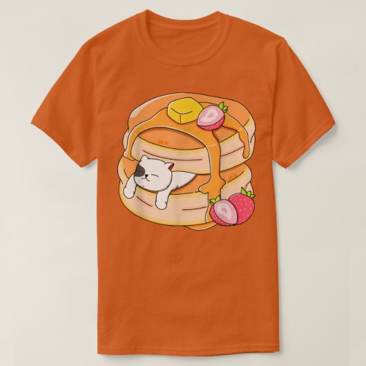 Funny Cat Pancake Kawaii Strawberry Breakfast Anim T-shirt (Design voorkant)