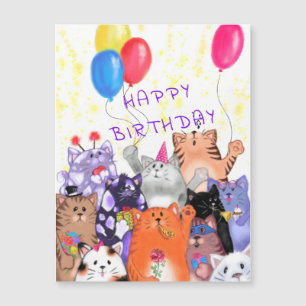 Funny Cat Party Carte magnétique d'anniversaire