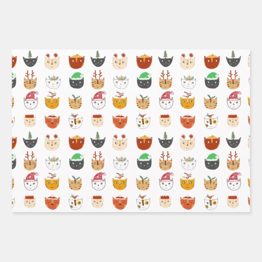 Funny Cat Pattern Kerstmis Inpakpapier Vel (Voorkant)