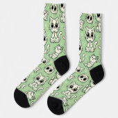 Funny Cat Pattern Sokken - Lichtgroen & Wit (Links)