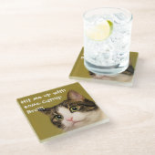 Funny Cat Photo Catnip Caption Glazen Onderzetter (Schuin)