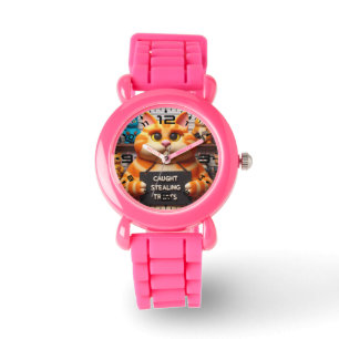 Funny Cat Pink Kinder horloge