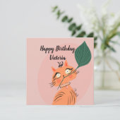 Funny Cat Plant Leaf Cartoon Birthday (Staand voorkant)