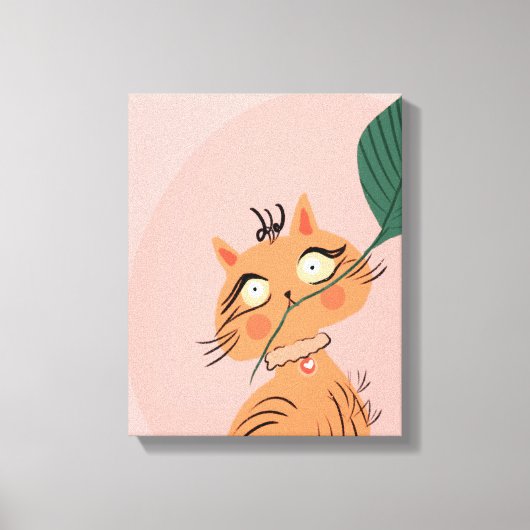 Funny Cat Plant Leaf Cartoon Canvas Afdruk (Voorkant)