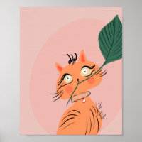 Funny Cat Plant Leaf Cartoon
