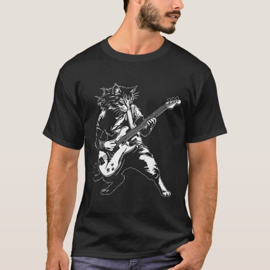 Funny Cat Playing B Guitar Rock Music Lover Musici T-shirt (Voorkant)