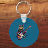 Funny Cat Playing Guitar Rock And Roll Men Women K Sleutelhanger (Voorkant)