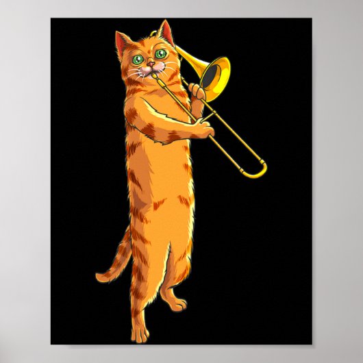 Funny Cat Playing Trombone Gift Cool Kitten Musici Poster (Voorkant)