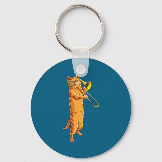 Funny Cat Playing Trombone Gift Cool Kitten Musici Sleutelhanger (Voorkant)