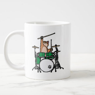 Funny Cat Plays Drums, Cat Drummer, Drummer Gift Extra Grote Beker