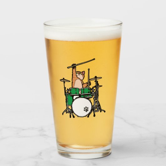 Funny Cat Plays Drums, Cat Drummer, Drummer Gift Glas (Voorkant gevuld)