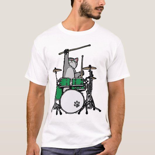 Funny Cat Plays Drums, Cat Drummer, Drummer Gift T-shirt (Voorkant)