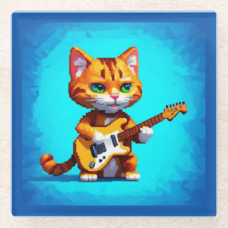 Funny Cat Plays Guitar Glazen Onderzetter
