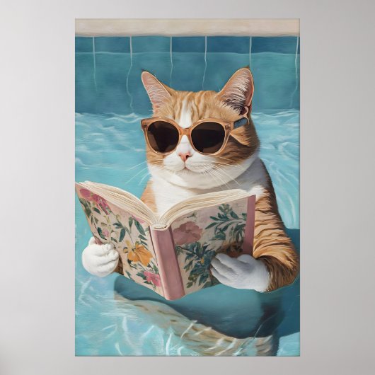 Funny Cat Pool Party Poster Bathroom Wall Art (No (Devant)