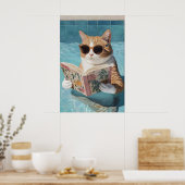Funny Cat Pool Party Poster Bathroom Wall Art (No (Cuisine)