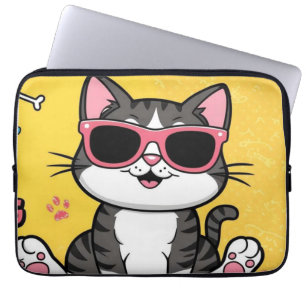 Funny Cat Poster Cartoon met zonnebril Laptop Sleeve