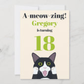 Funny cat pun 18e verjaardagsfeest uitnodiging (Voorkant)
