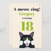Funny cat pun 18e verjaardagsfeest uitnodiging (Voorkant / Achterkant)