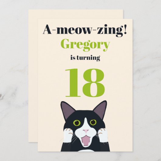Funny cat pun 18e verjaardagsfeest uitnodiging (Voorkant / Achterkant)