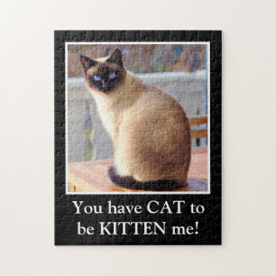 Funny Cat Pun Clever Siamese Cat Kitten Blue Eyes Legpuzzel
