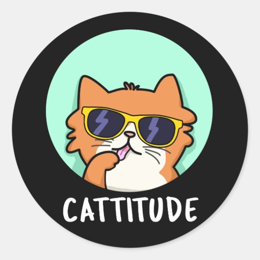 Funny Cat Pun Dark BG Ronde Sticker (Voorkant)