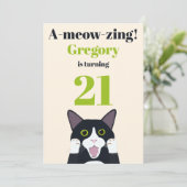 Funny cat pun uitnodiging voor 21ste verjaardagsfe (Staand voorkant)