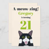 Funny cat pun uitnodiging voor 21ste verjaardagsfe (Voorkant / Achterkant)