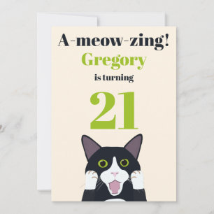 Funny cat pun uitnodiging voor 21ste verjaardagsfe