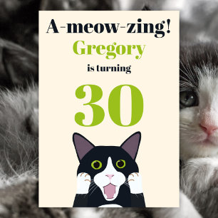 Funny cat pun uitnodiging voor 30e verjaardag