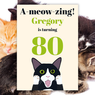 Funny cat pun uitnodiging voor een 80e verjaardag