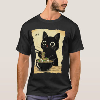 Funny Cat Ramen Graphic Tee Japanese Kawaii Anime  T-shirt