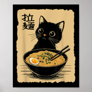 Funny Cat Ramen T-shirt Schattige Kawaii Japans An Poster