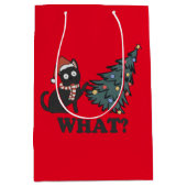 Funny Cat Red Kerstmis Middelgrote Gift Bag Medium Cadeauzakje (Voorkant)
